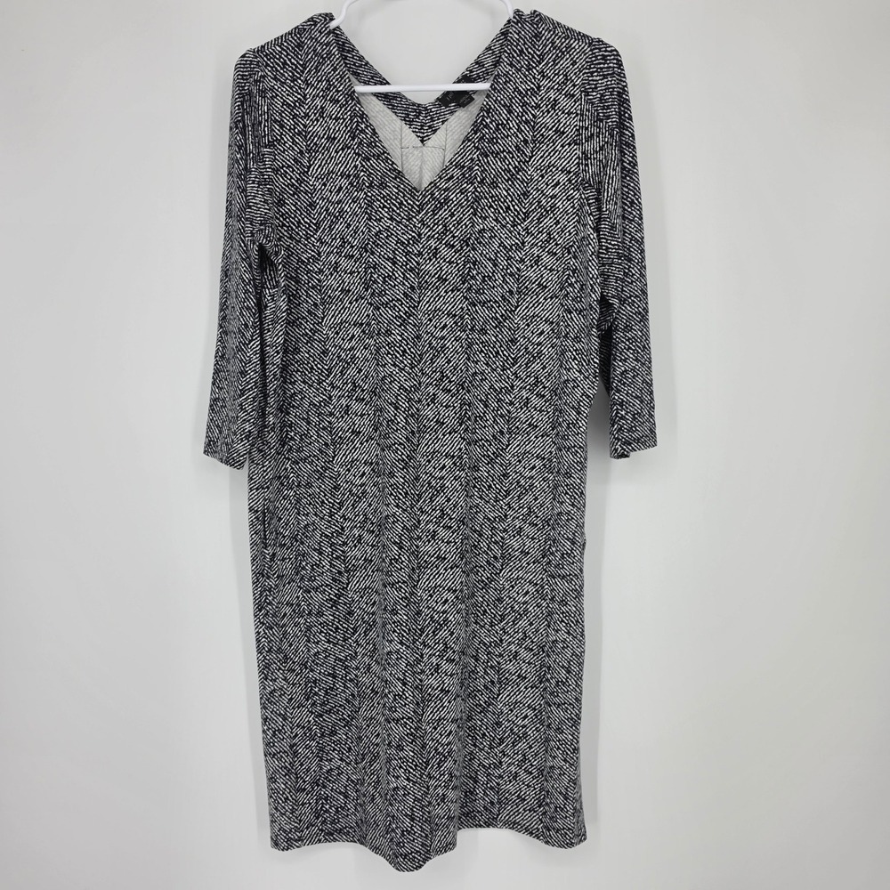 J. Jill Wearever Shift Dress Small Petite Black White Herringbone Career Pockets